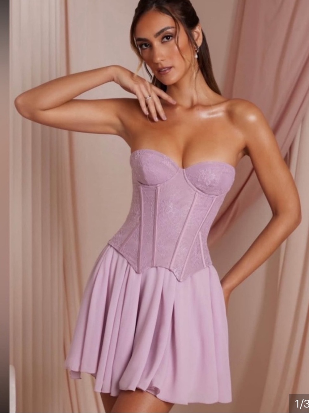 NWT Oh Polly Chloe Dusty Pink Lace Corset Mini Dress Size 8